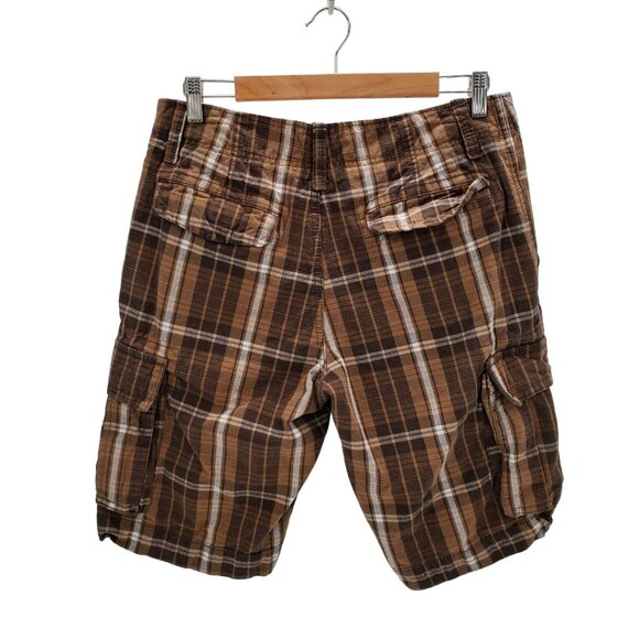 Old Navy Brown Plaid Cargo Shorts Size 30 Classic Fit Cotton Outdoor Utility - Picture 4 of 13